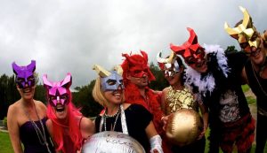 Crowd with masks